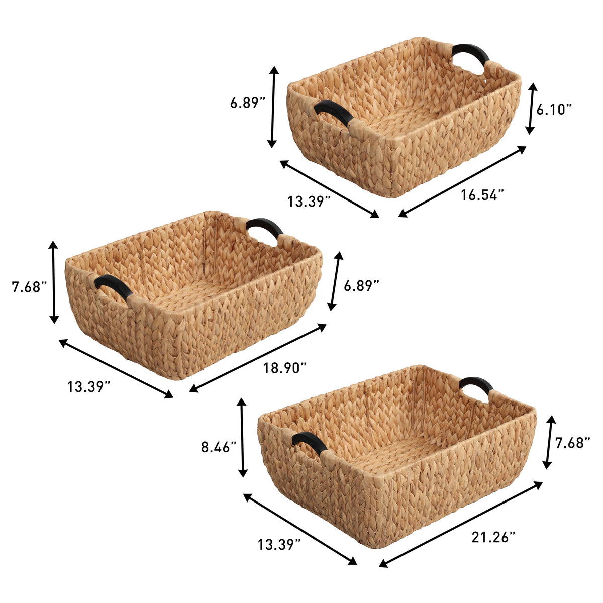 Warmora Bohemian Farmhouse Handwoven Water Hyacinth Nesting Storage Baskets with Wood Handles