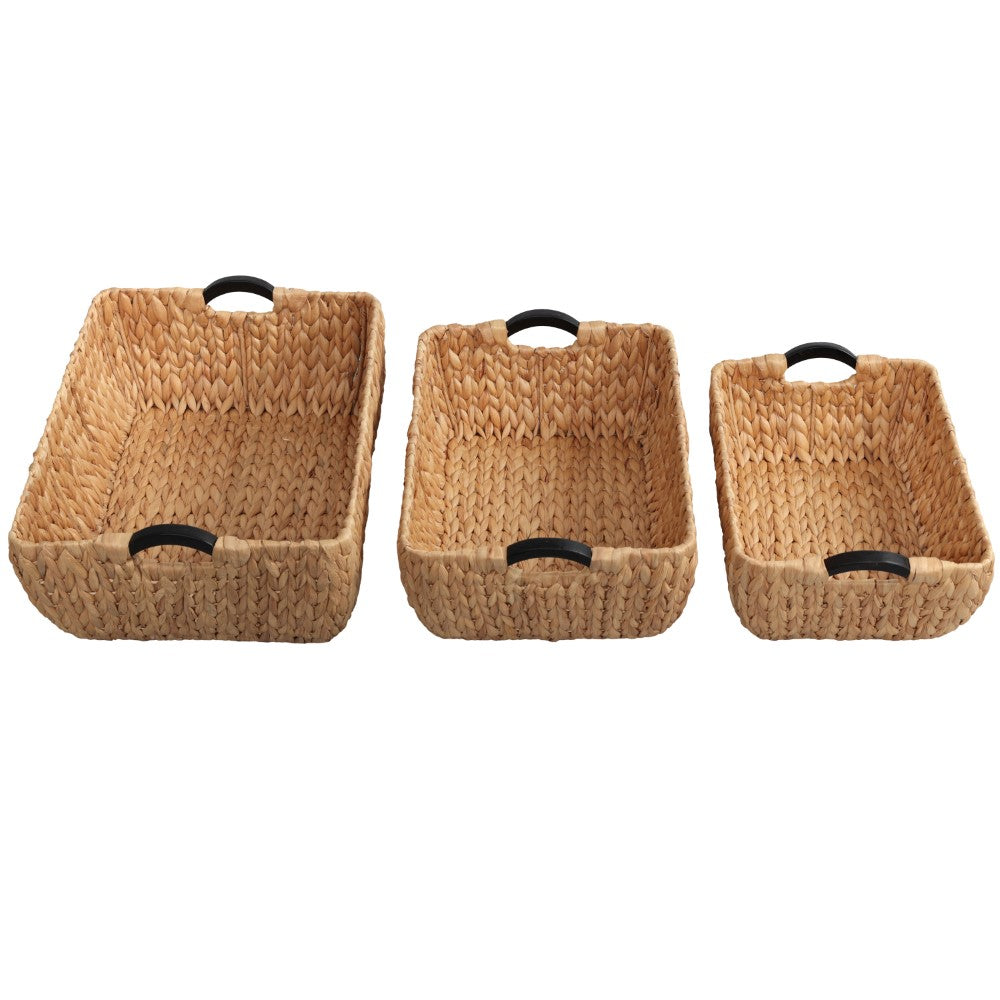 Warmora Bohemian Farmhouse Handwoven Water Hyacinth Nesting Storage Baskets with Wood Handles