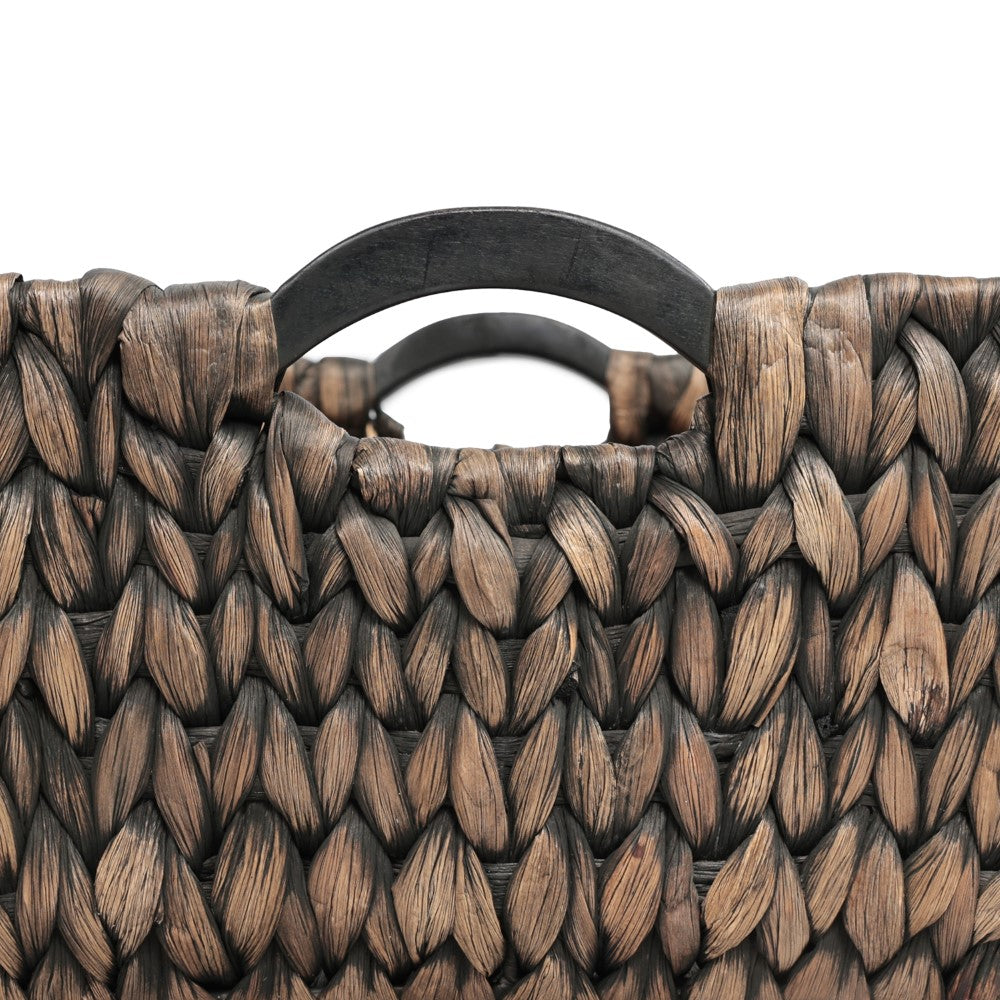 Warmora Bohemian Farmhouse Handwoven Water Hyacinth Nesting Storage Baskets with Wood Handles