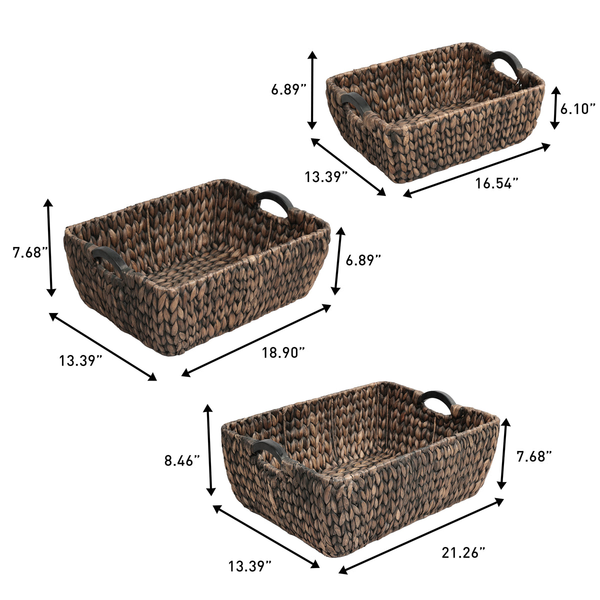 Warmora Bohemian Farmhouse Handwoven Water Hyacinth Nesting Storage Baskets with Wood Handles