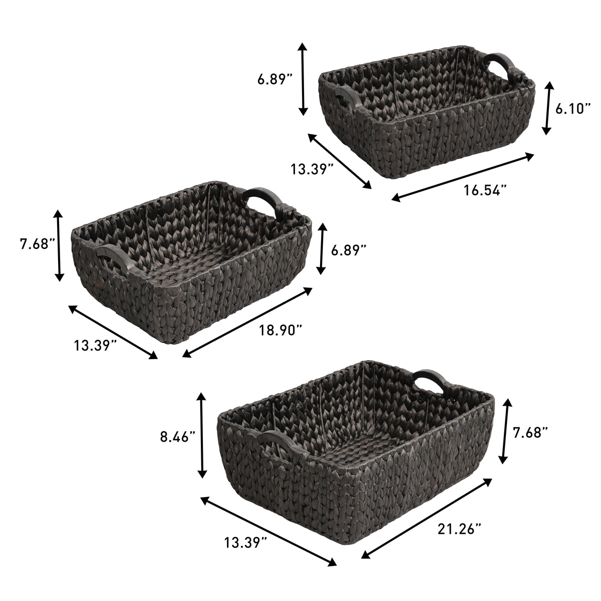 Warmora Bohemian Farmhouse Handwoven Water Hyacinth Nesting Storage Baskets with Wood Handles