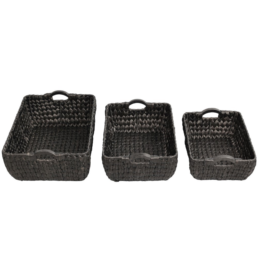 Warmora Bohemian Farmhouse Handwoven Water Hyacinth Nesting Storage Baskets with Wood Handles