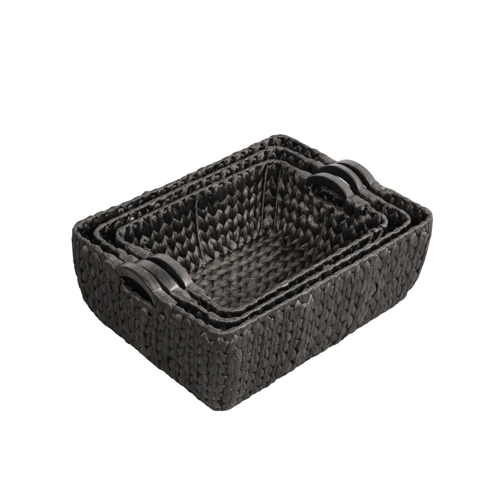 Warmora Bohemian Farmhouse Handwoven Water Hyacinth Nesting Storage Baskets with Wood Handles