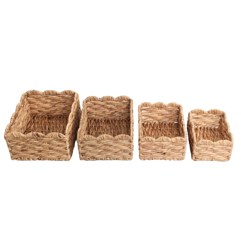 Ignisoul Rustic Cottage Handwoven Water Hyancinth Scalloped Edge Nesting Storage Baskets