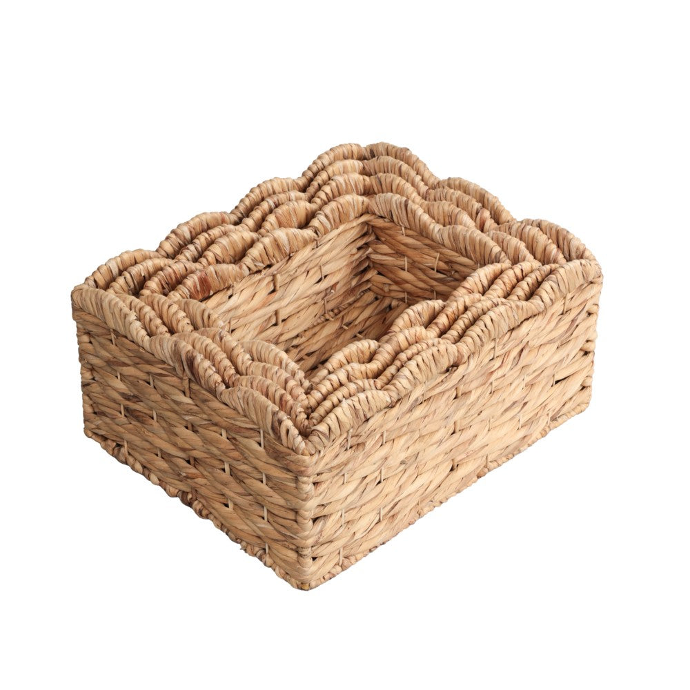 Ignisoul Rustic Cottage Handwoven Water Hyancinth Scalloped Edge Nesting Storage Baskets
