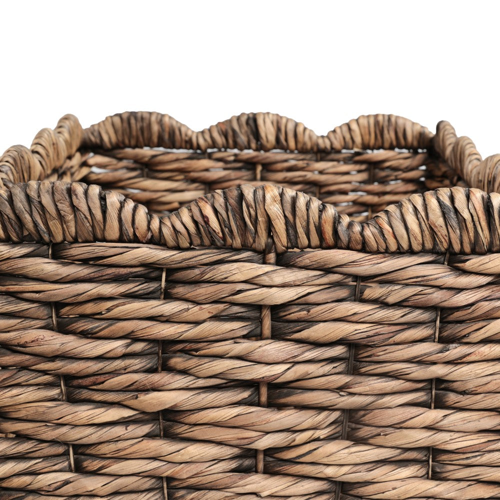 Ignisoul Rustic Cottage Handwoven Water Hyancinth Scalloped Edge Nesting Storage Baskets