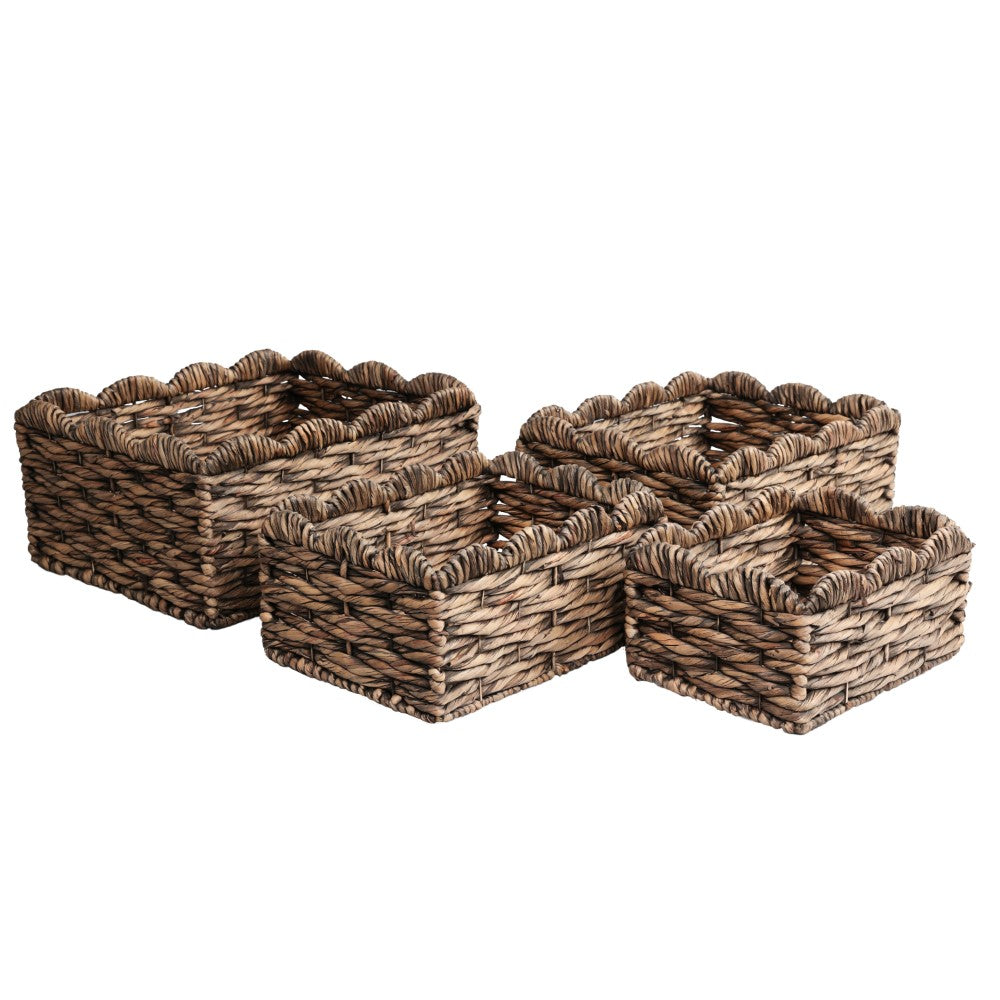 Ignisoul Rustic Cottage Handwoven Water Hyancinth Scalloped Edge Nesting Storage Baskets