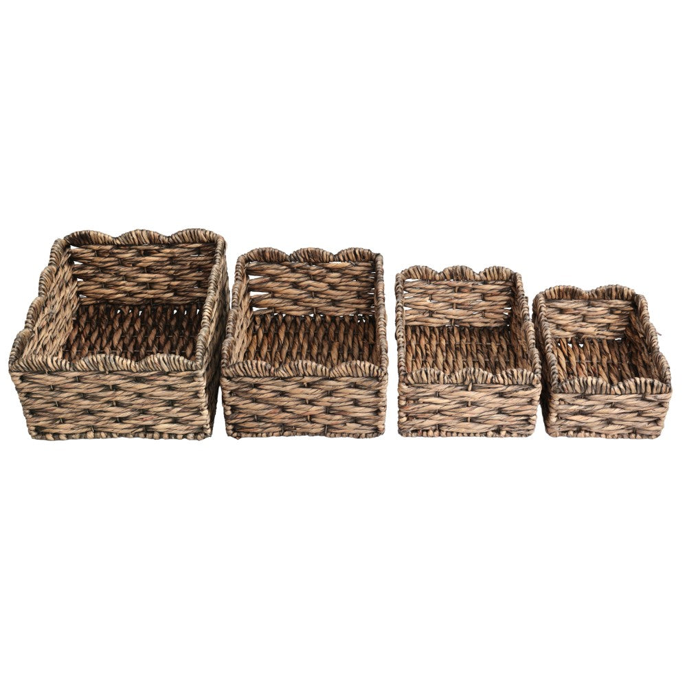 Ignisoul Rustic Cottage Handwoven Water Hyancinth Scalloped Edge Nesting Storage Baskets