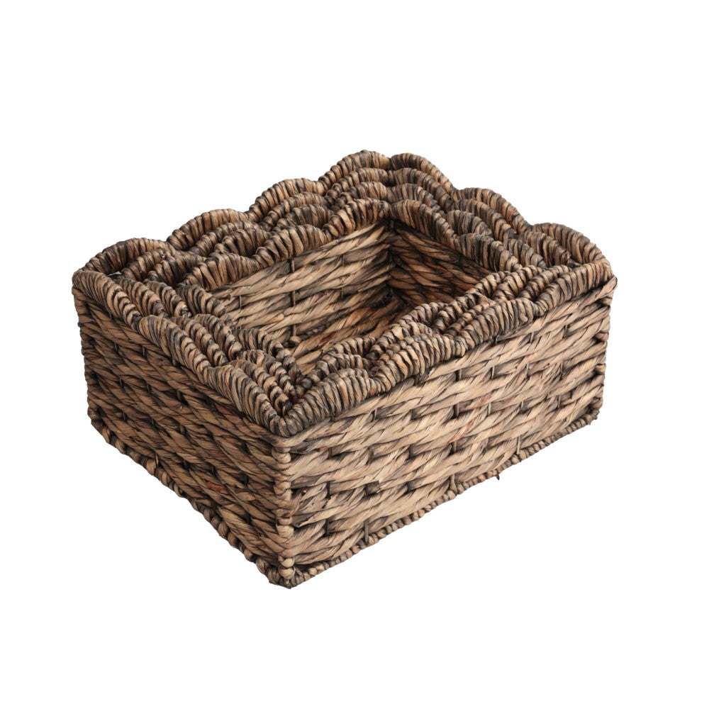 Ignisoul Rustic Cottage Handwoven Water Hyancinth Scalloped Edge Nesting Storage Baskets