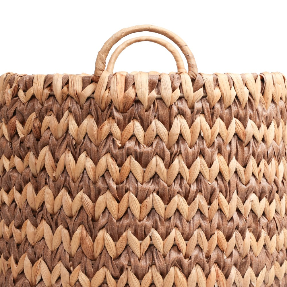 Vinear Coastal Farmhouse Handwoven Two-Tone Water Hyacinth Nesting Storage Baskets with Handles