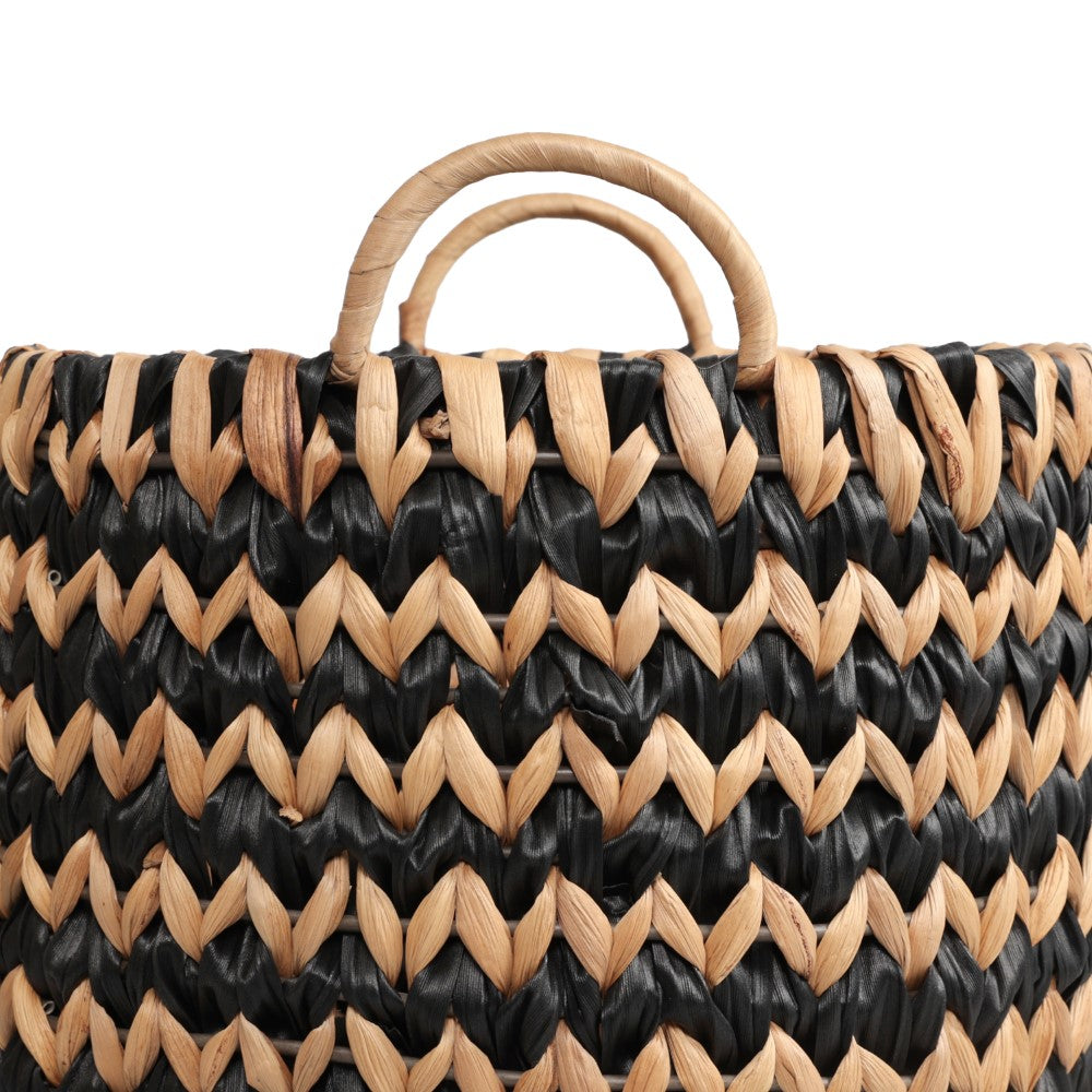 Vinear Coastal Farmhouse Handwoven Two-Tone Water Hyacinth Nesting Storage Baskets with Handles