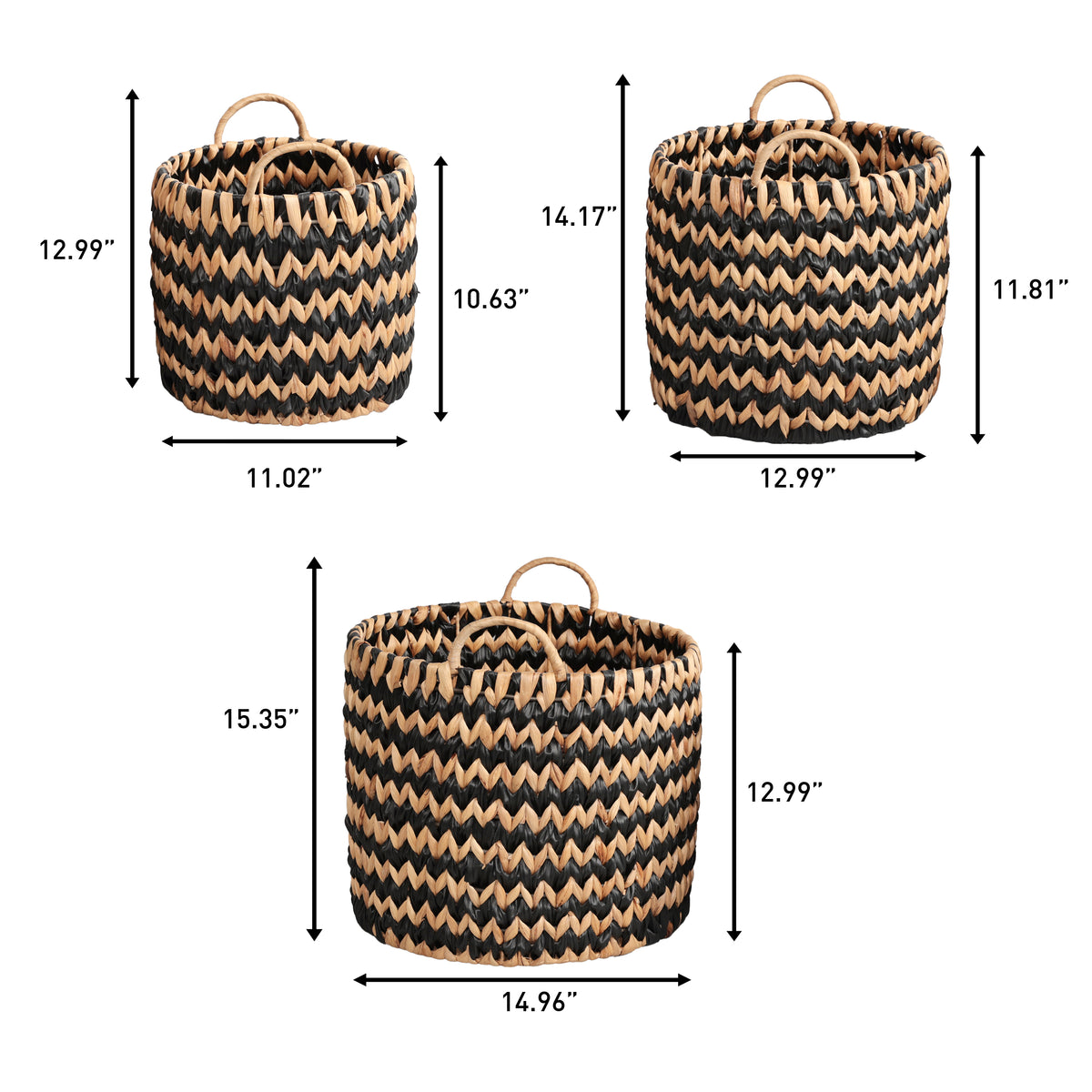 Vinear Coastal Farmhouse Handwoven Two-Tone Water Hyacinth Nesting Storage Baskets with Handles