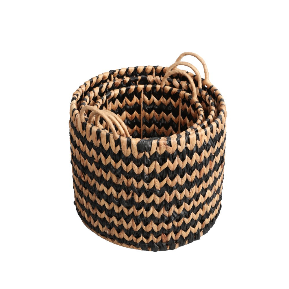 Vinear Coastal Farmhouse Handwoven Two-Tone Water Hyacinth Nesting Storage Baskets with Handles