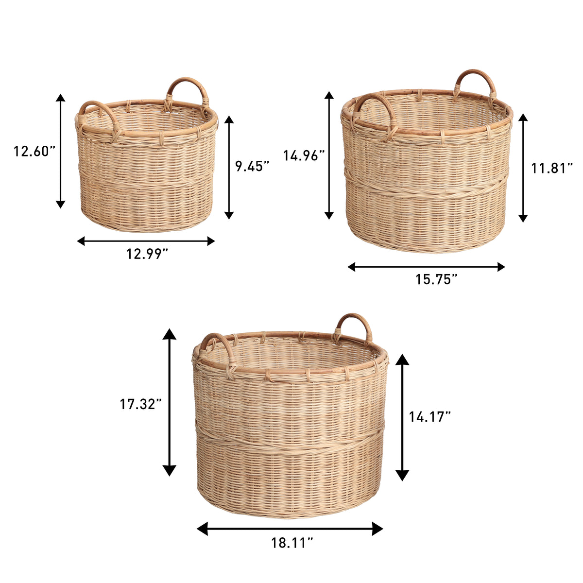 Mossinia Bohemian Cottage Handwoven Rattan Nesting Storage Baskets with Handles