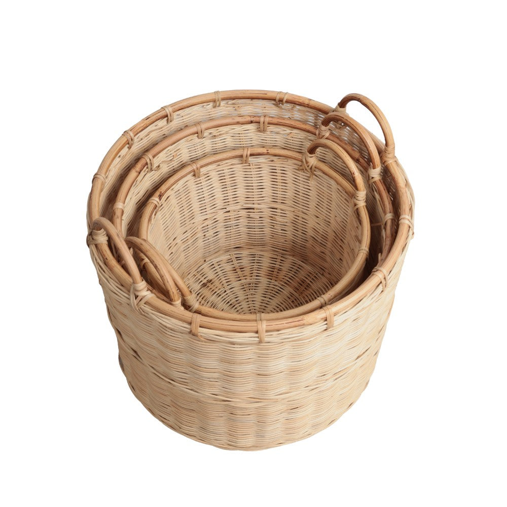 Mossinia Bohemian Cottage Handwoven Rattan Nesting Storage Baskets with Handles