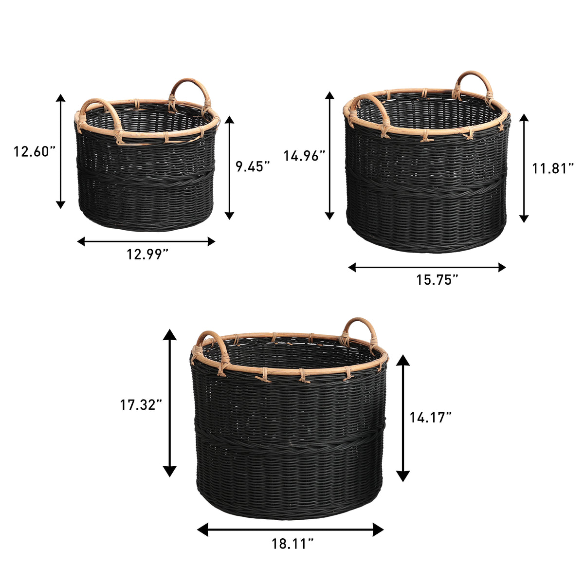 Mossinia Bohemian Cottage Handwoven Rattan Nesting Storage Baskets with Handles