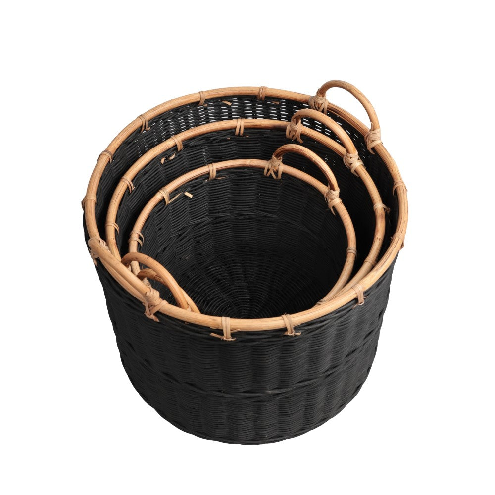 Mossinia Bohemian Cottage Handwoven Rattan Nesting Storage Baskets with Handles
