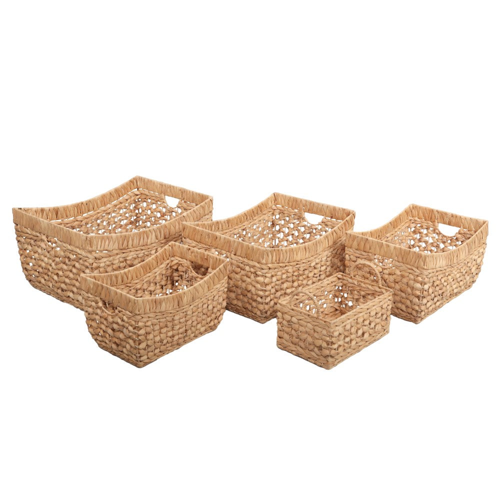 Airwyn Contemporary Bohemian Handwoven Water Hyacinth Nesting Storage Baskets with Handles