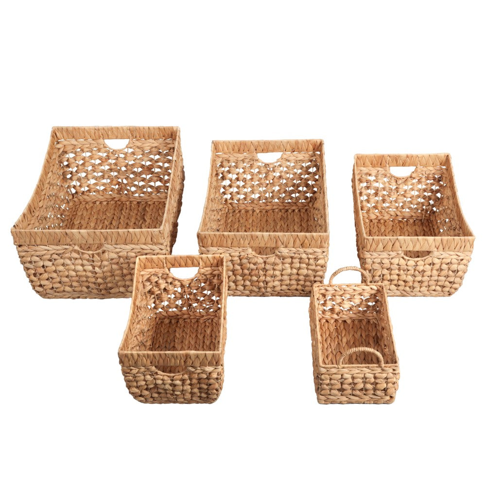 Airwyn Contemporary Bohemian Handwoven Water Hyacinth Nesting Storage Baskets with Handles