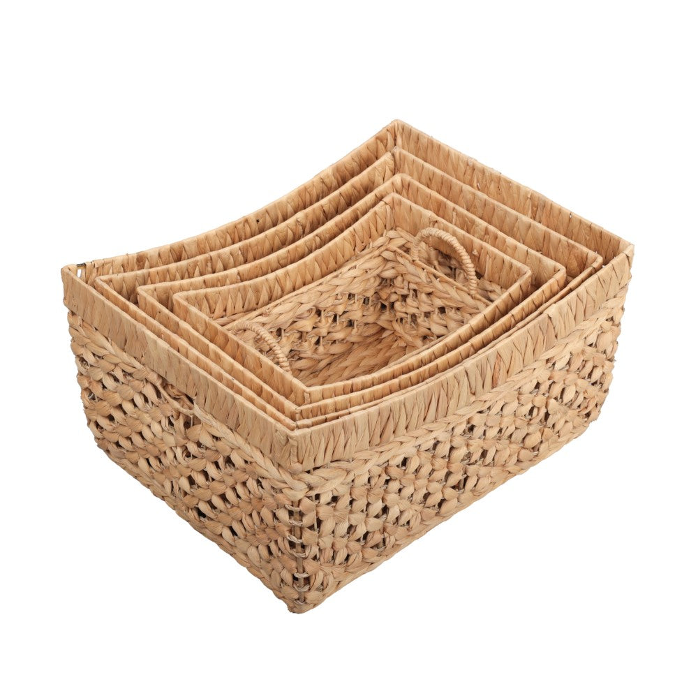 Airwyn Contemporary Bohemian Handwoven Water Hyacinth Nesting Storage Baskets with Handles