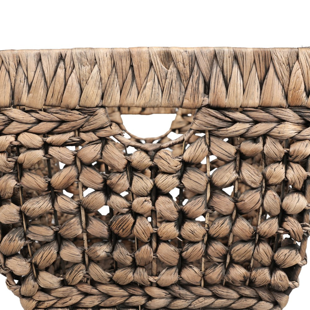 Airwyn Contemporary Bohemian Handwoven Water Hyacinth Nesting Storage Baskets with Handles