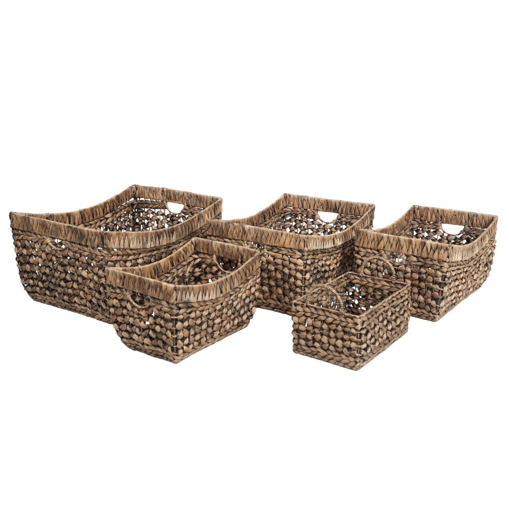 Airwyn Contemporary Bohemian Handwoven Water Hyacinth Nesting Storage Baskets with Handles