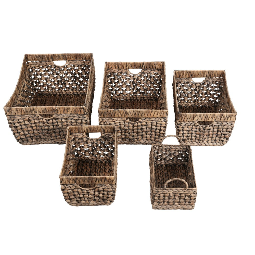 Airwyn Contemporary Bohemian Handwoven Water Hyacinth Nesting Storage Baskets with Handles