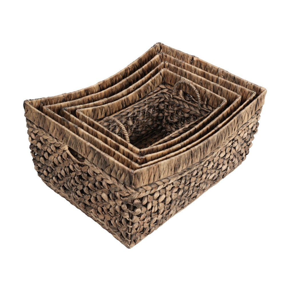 Airwyn Contemporary Bohemian Handwoven Water Hyacinth Nesting Storage Baskets with Handles