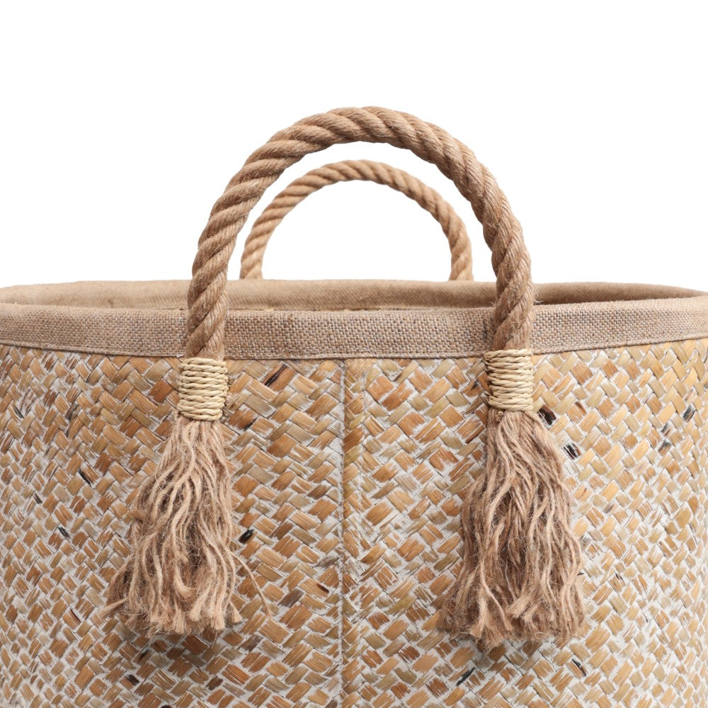 Rivo Rustic Coastal Handwoven Palm Leaf Nesting Storage Baskets with Rope Handles