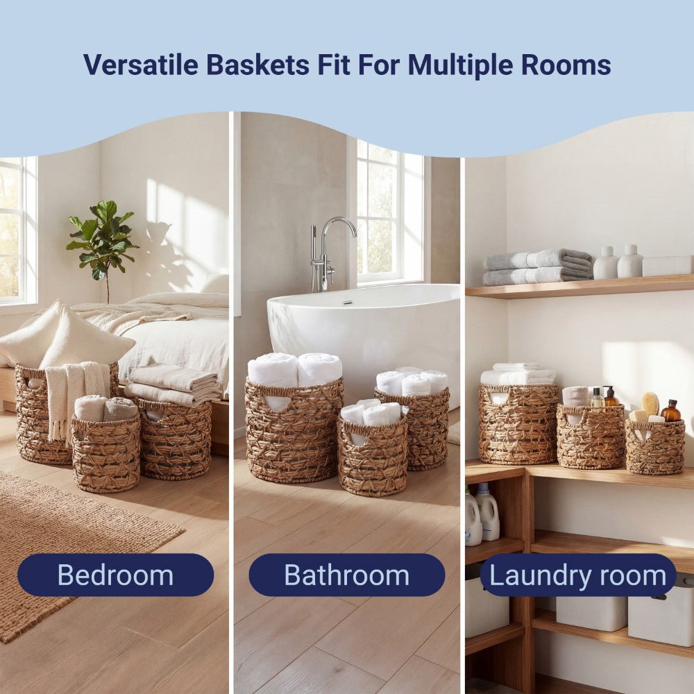 Hearth Bohemian Coastal Handwoven Water Hyacinth Rope Nesting Baskets with Handles