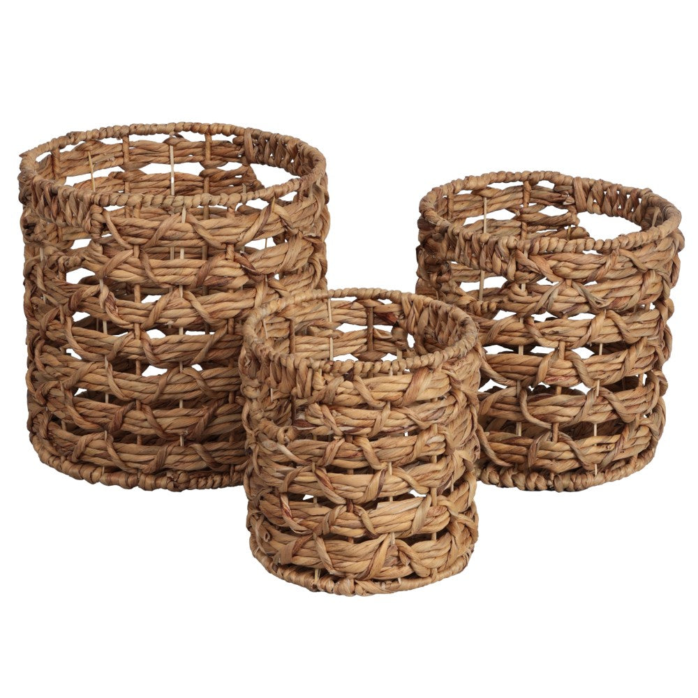 Hearth Bohemian Coastal Handwoven Water Hyacinth Rope Nesting Baskets with Handles
