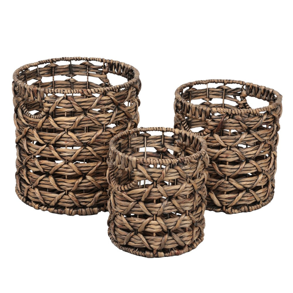 Hearth Bohemian Coastal Handwoven Water Hyacinth Rope Nesting Baskets with Handles