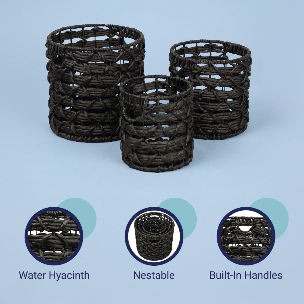 Hearth Bohemian Coastal Handwoven Water Hyacinth Rope Nesting Baskets with Handles