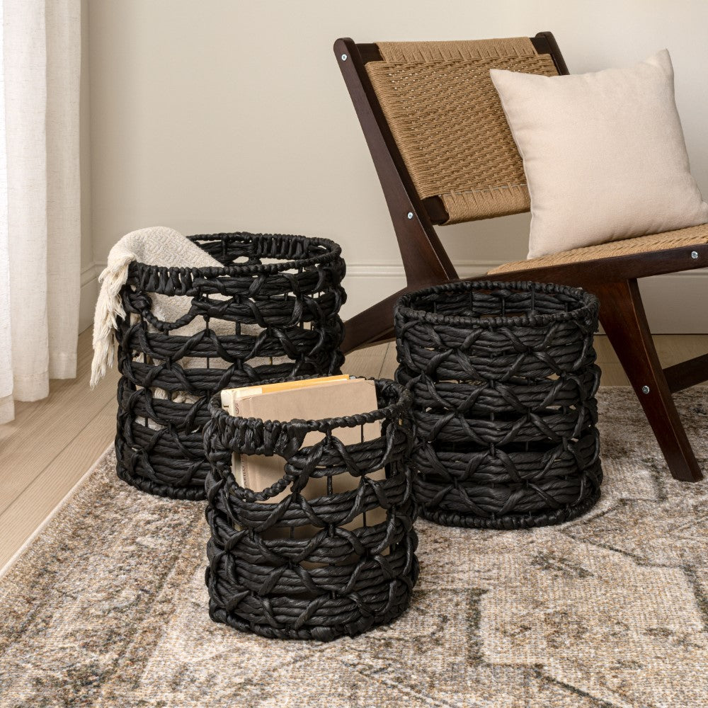 Hearth Bohemian Coastal Handwoven Water Hyacinth Rope Nesting Baskets with Handles