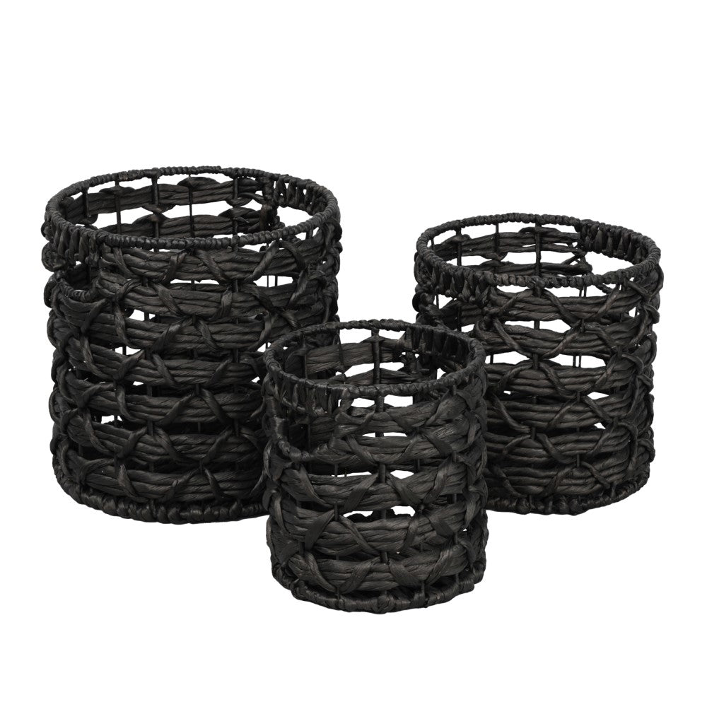 Hearth Bohemian Coastal Handwoven Water Hyacinth Rope Nesting Baskets with Handles