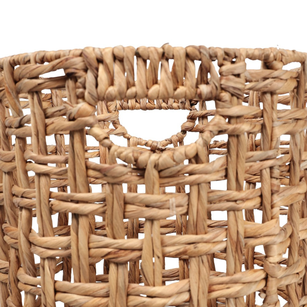 Ease Coastal Bohemian Water Hyacinth Handwoven Checker Weave Nesting Baskets with Handles