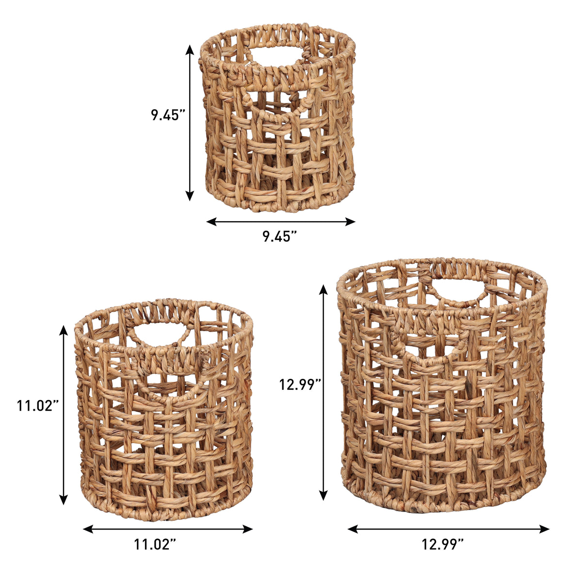 Ease Coastal Bohemian Water Hyacinth Handwoven Checker Weave Nesting Baskets with Handles