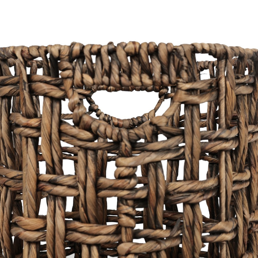 Ease Coastal Bohemian Water Hyacinth Handwoven Checker Weave Nesting Baskets with Handles
