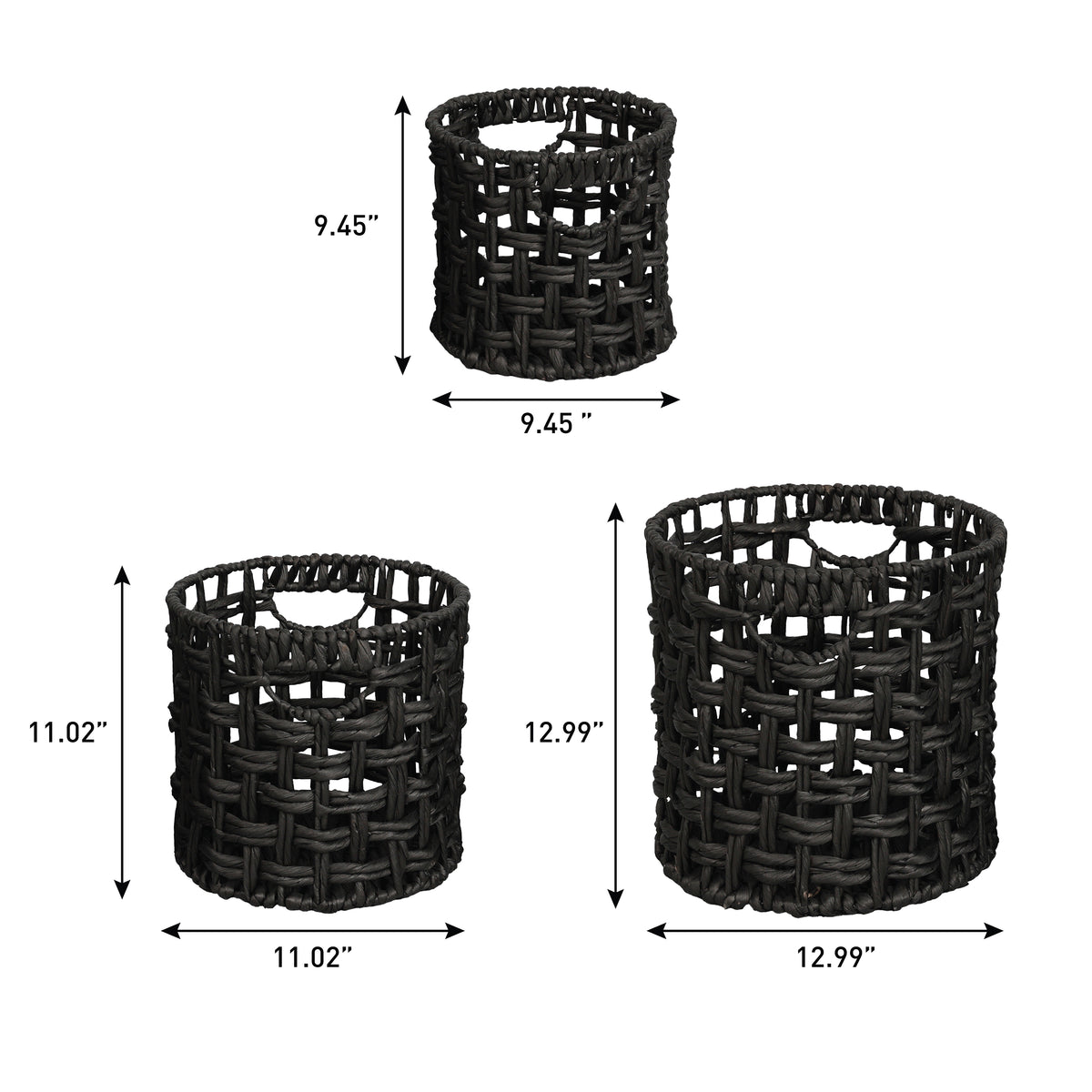 Ease Coastal Bohemian Water Hyacinth Handwoven Checker Weave Nesting Baskets with Handles
