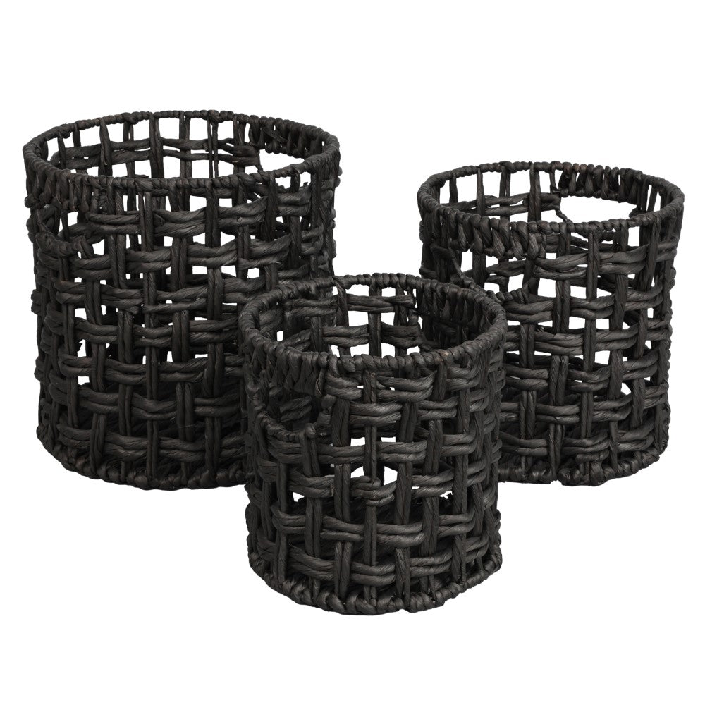 Ease Coastal Bohemian Water Hyacinth Handwoven Checker Weave Nesting Baskets with Handles