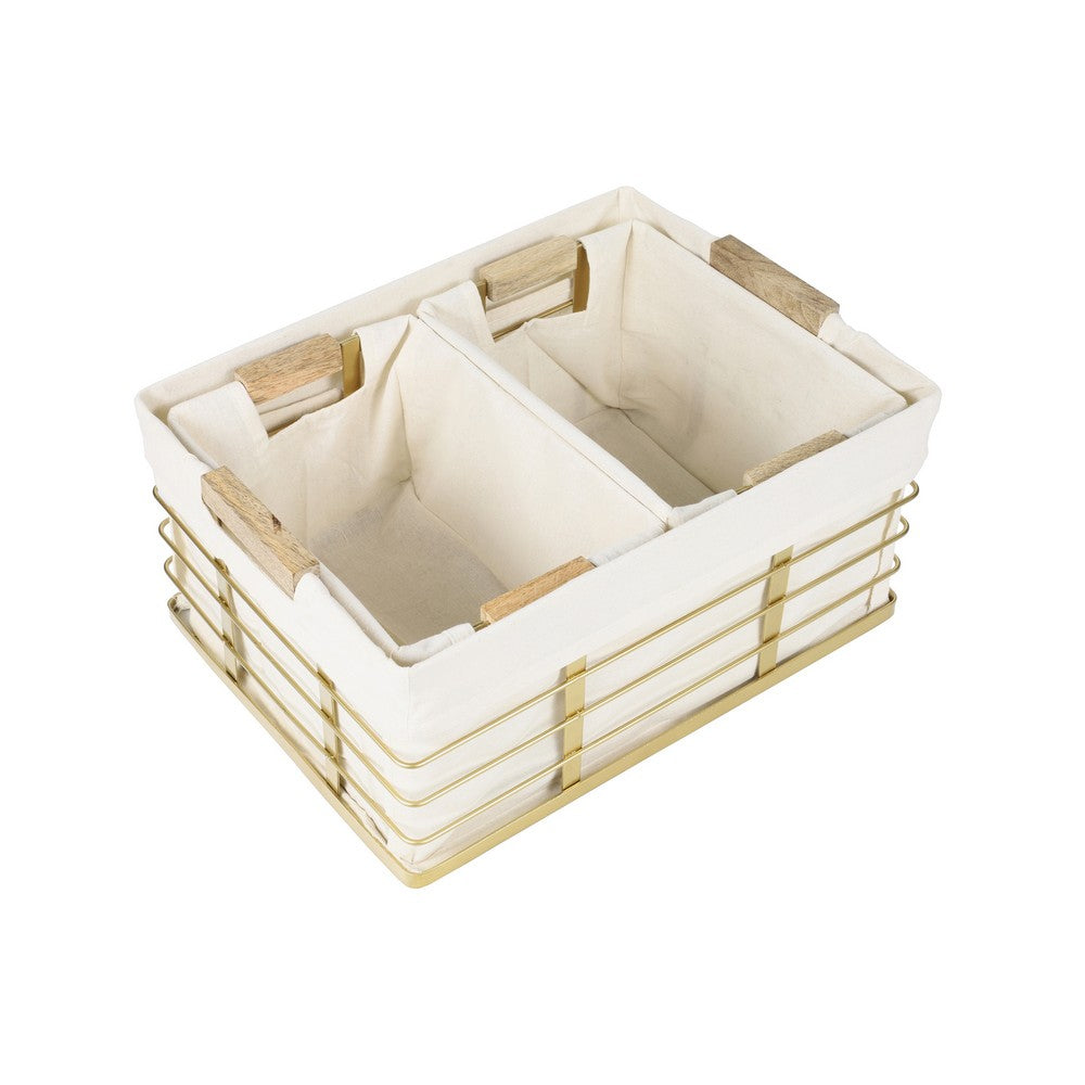 Callan Vintage Industrial Handmade Wire Metal Nesting Storage Baskets with Wood Handles and Fabric Liner
