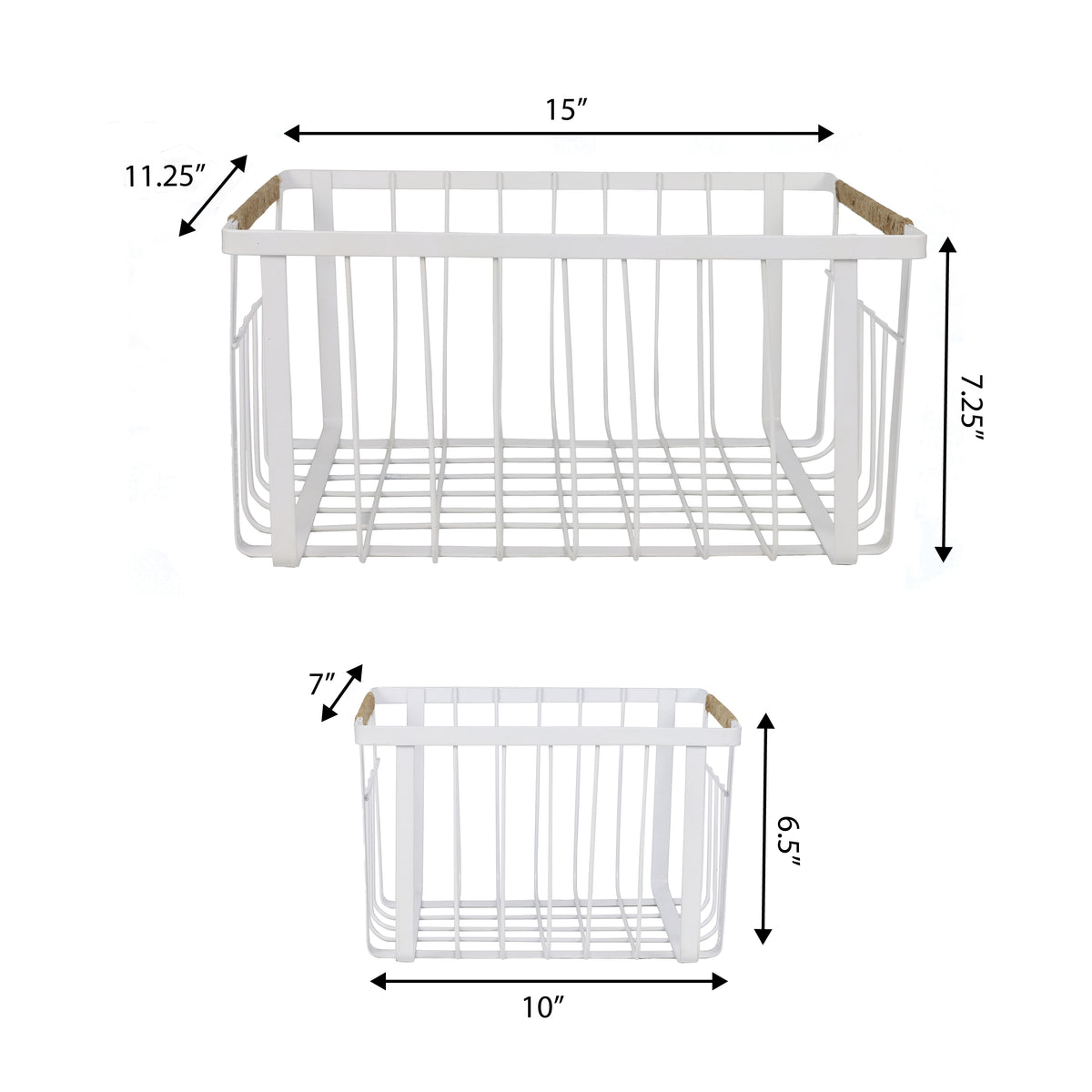 Henley Vintage Farmhouse Handmade Wire Metal Nesting Storage Baskets with Jute Wrapped Handles