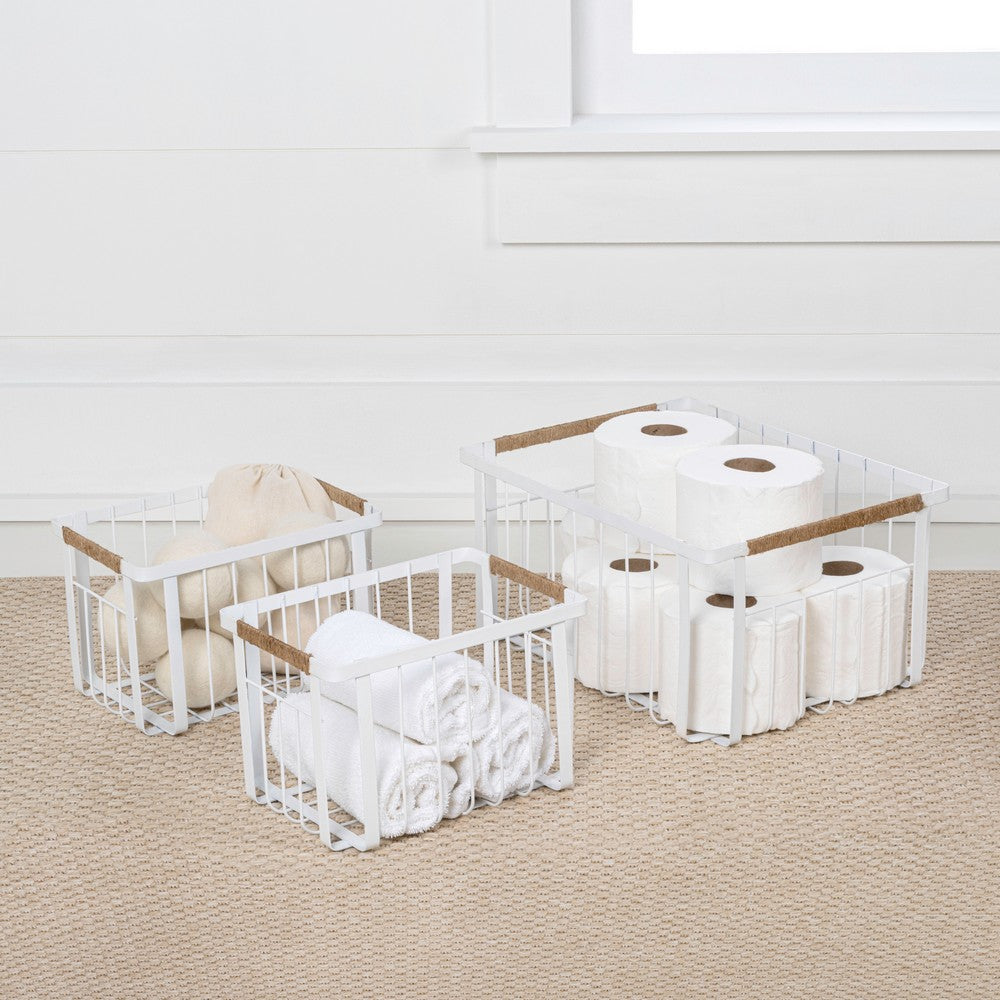 Henley Vintage Farmhouse Handmade Wire Metal Nesting Storage Baskets with Jute Wrapped Handles