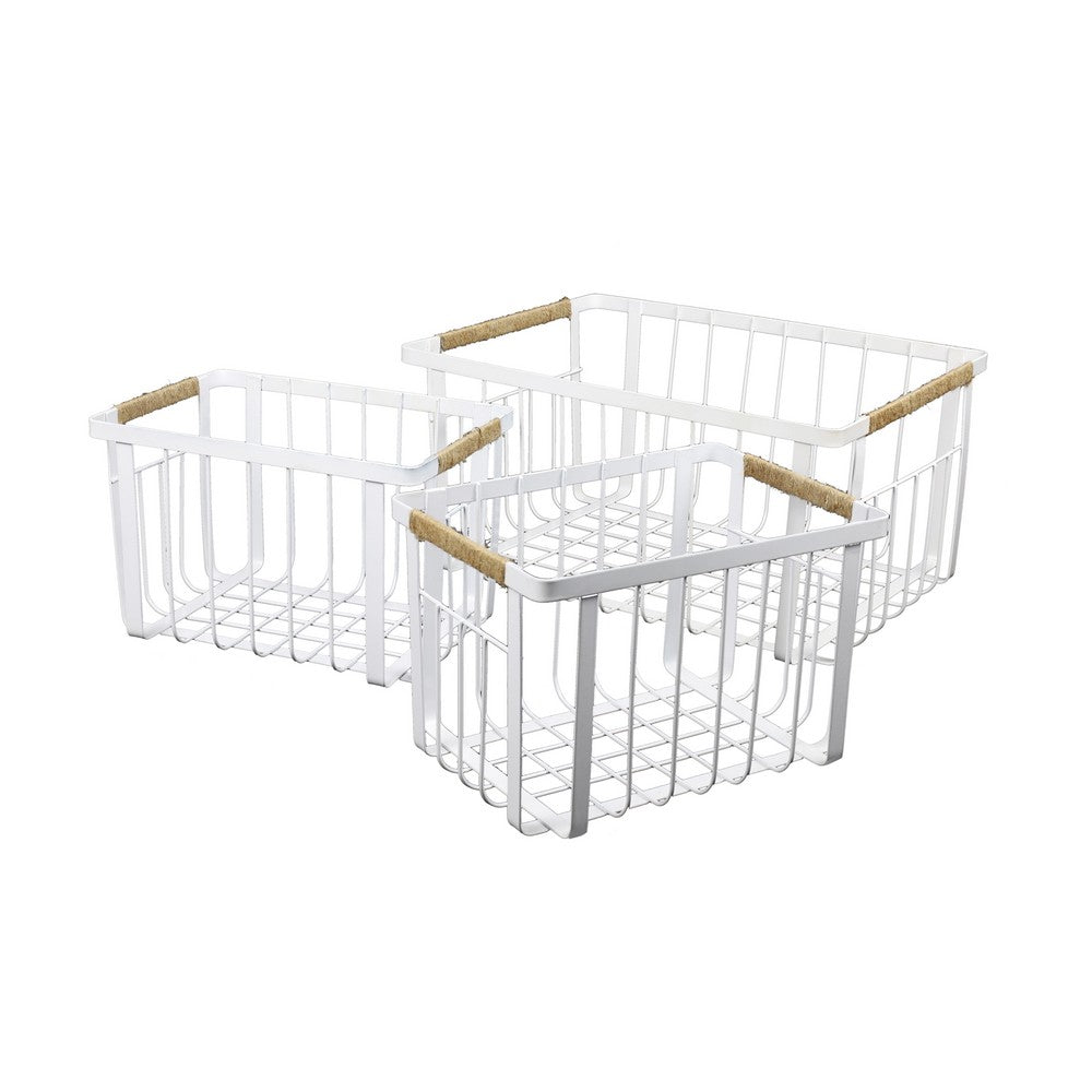 Henley Vintage Farmhouse Handmade Wire Metal Nesting Storage Baskets with Jute Wrapped Handles