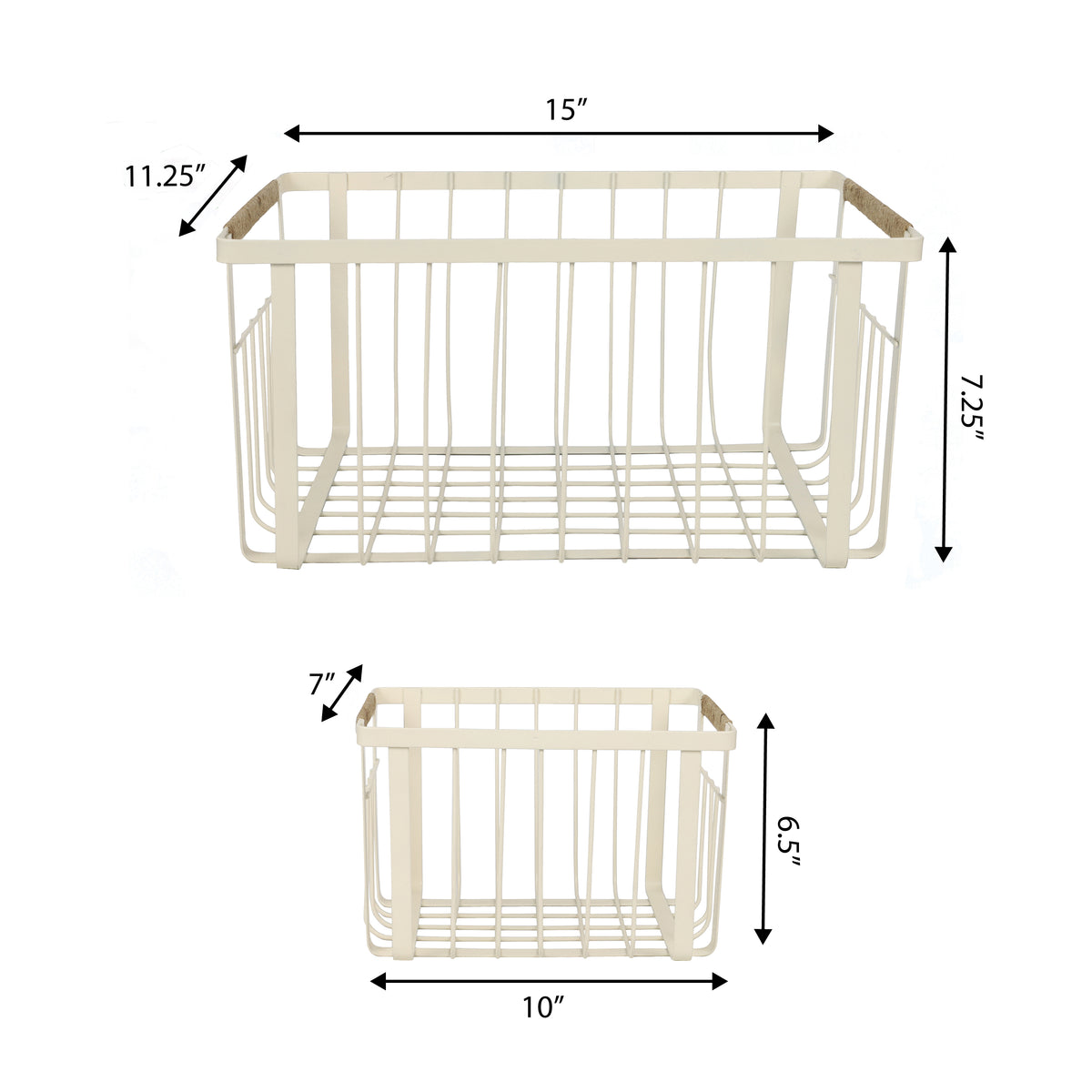 Henley Vintage Farmhouse Handmade Wire Metal Nesting Storage Baskets with Jute Wrapped Handles