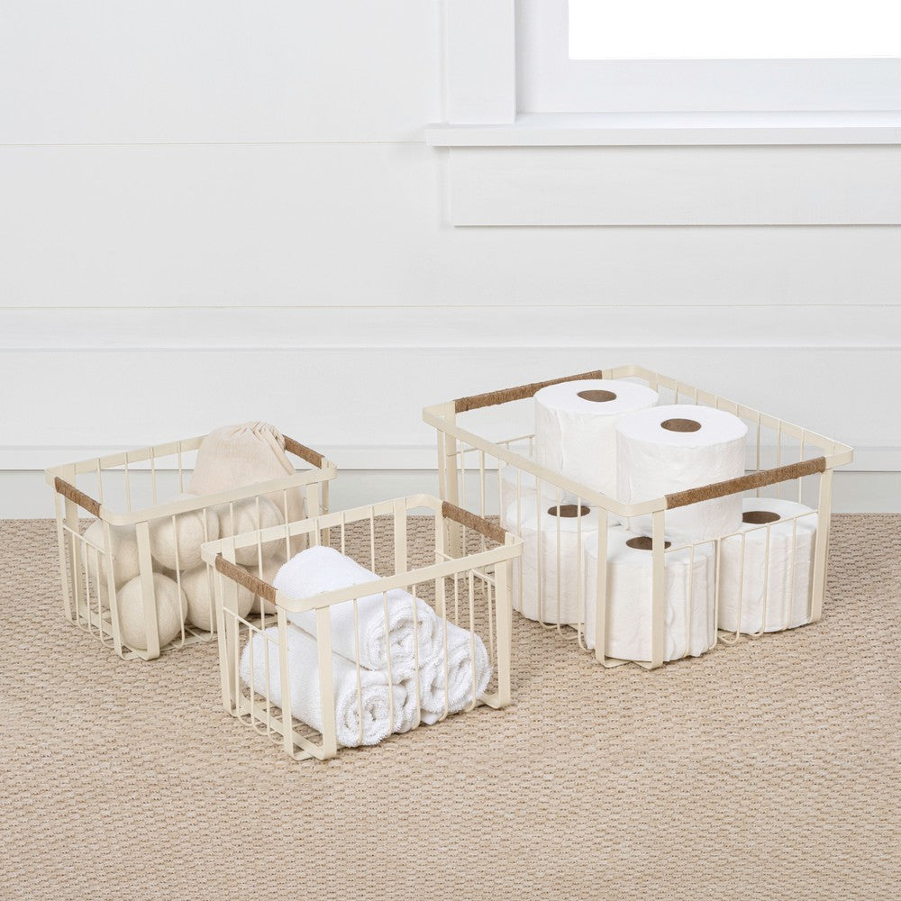 Henley Vintage Farmhouse Handmade Wire Metal Nesting Storage Baskets with Jute Wrapped Handles