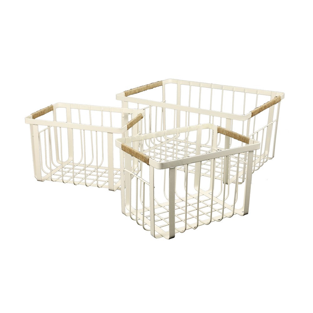 Henley Vintage Farmhouse Handmade Wire Metal Nesting Storage Baskets with Jute Wrapped Handles