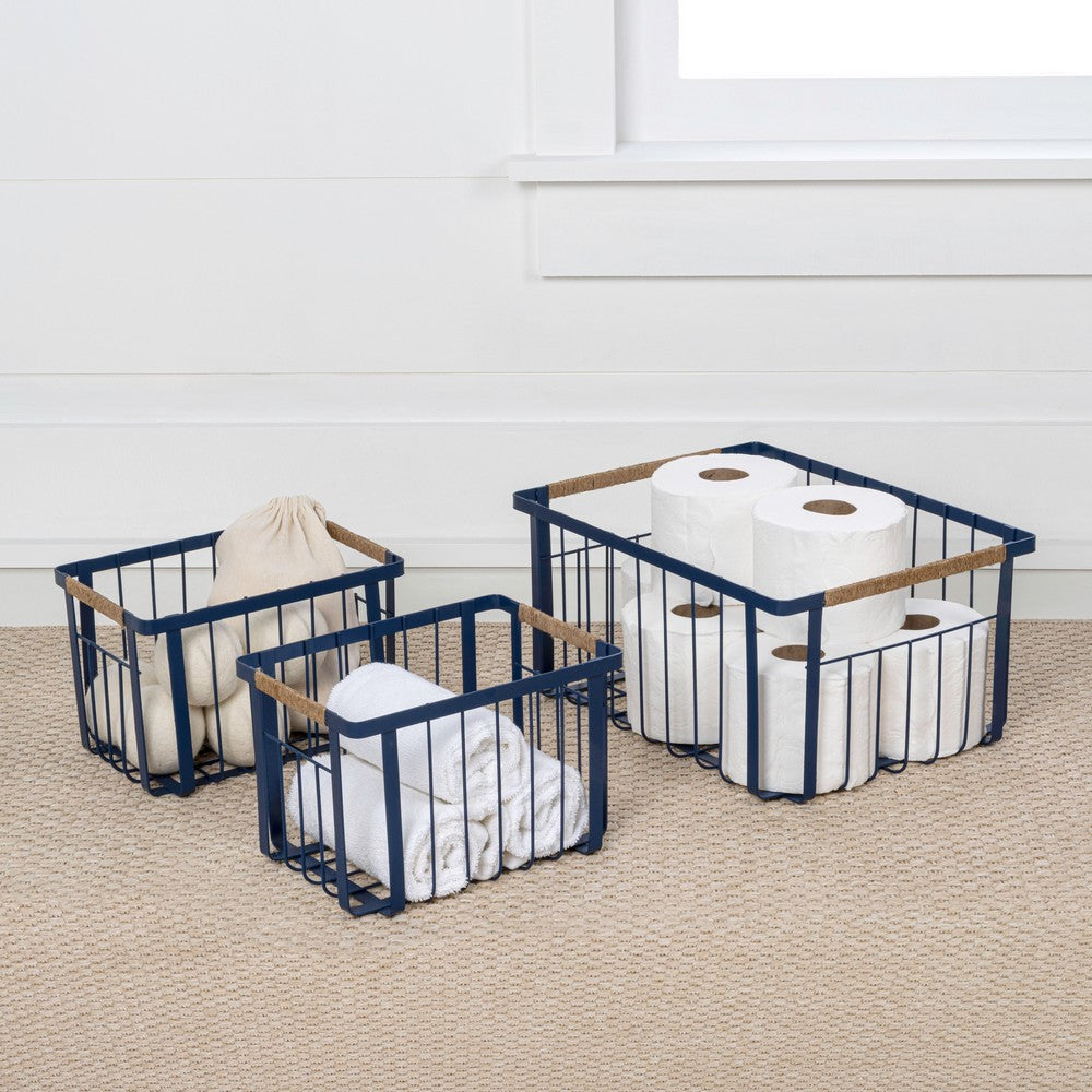 Henley Vintage Farmhouse Handmade Wire Metal Nesting Storage Baskets with Jute Wrapped Handles