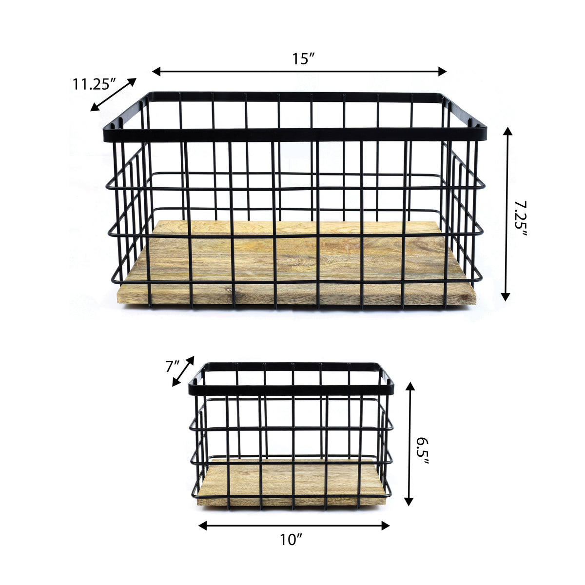 Evvie Vintage Farmhouse Handmade Wire Metal Nesting Storage Baskets with Wood Base