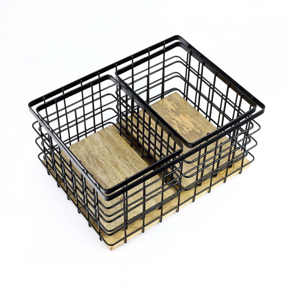 Evvie Vintage Farmhouse Handmade Wire Metal Nesting Storage Baskets with Wood Base